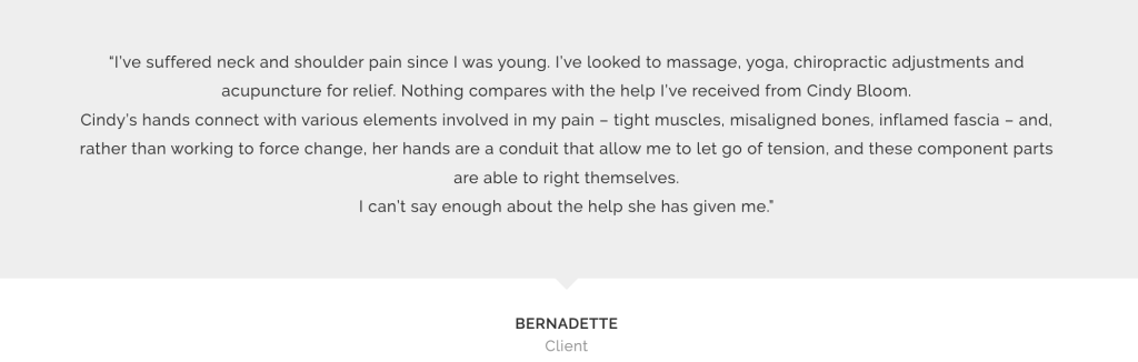 CranioSacral Therapy bernadette client with gray background